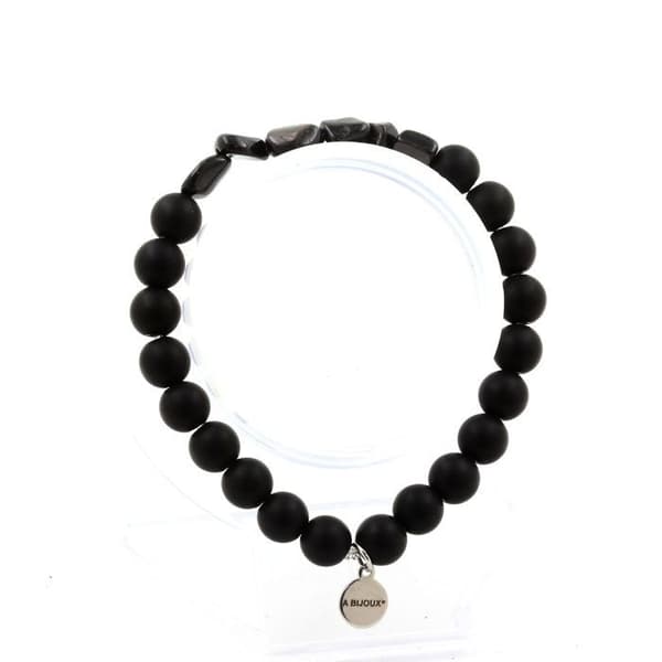Armband - ABIJOUX - Hyperstén från Egypten - Matt svart onyx 8 mm - 19-20 cm - Blandat