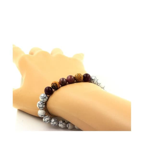 Stenar och mineraler. Mogok Ruby Beads Armband, Burma, Myanmar + Granat + Jaspis Tillverkat i Frankrike.