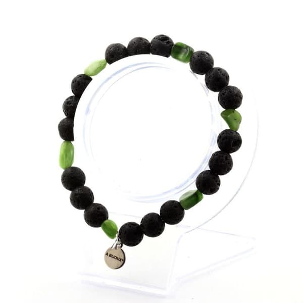 Armband - ABIJOUX - Sibirisk jade nephrit - Lava pärlor 8mm - Längd 19-20cm - Unisex