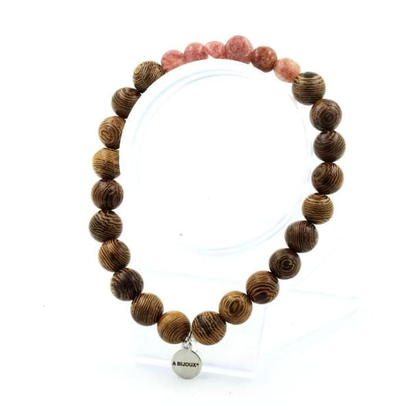 Armband - A Bijoux - Rubiner från Brasilien - Trä pärlor 8 mm - Längd 19-20 cm - Tillverkat i Frankrike