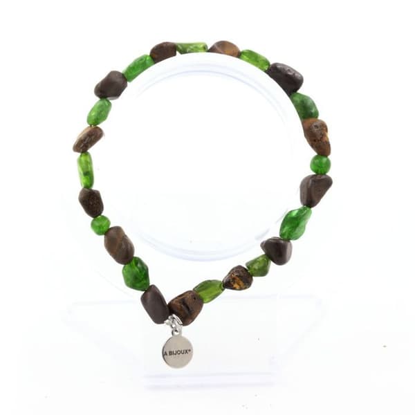 Armband i ädelstenar - ABIJOUX - Boulderopals + Diopsid - Storlek 19-20 cm - Tillverkad i Frankrike
