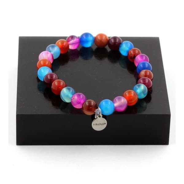 Armband av bandad agat - ABIJOUX - Längd 19-20 cm - 8 mm - Anpassningsbar - Tillverkad i Frankrike