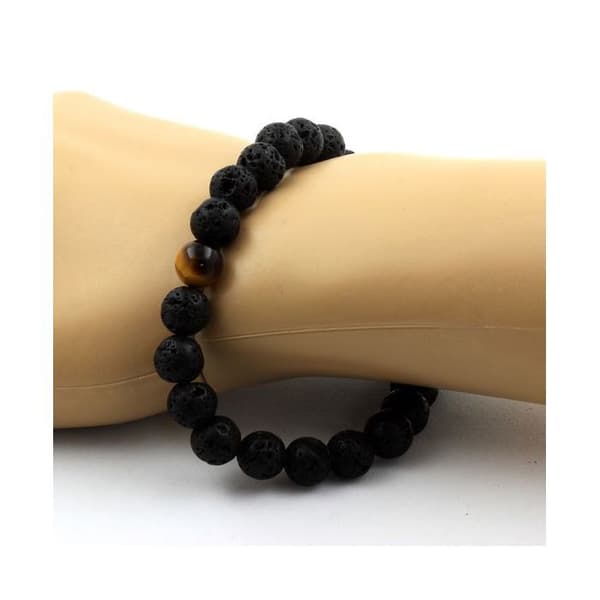 Armband - ABIJOUX - Tigeröga - Lavasten 8 mm - Längd 19-20 cm - Tillverkad i Frankrike