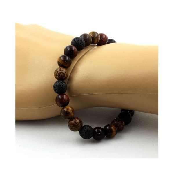 Armband - ABIJOUX - Tigeröga + Lava + Röd Tigeröga - 19-20 cm - 8 mm