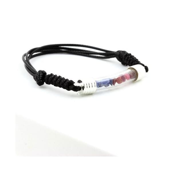 Armband - ABIJOUX - Rubin + råsafir - Justerbar 16-24 cm - Unisex - Svart