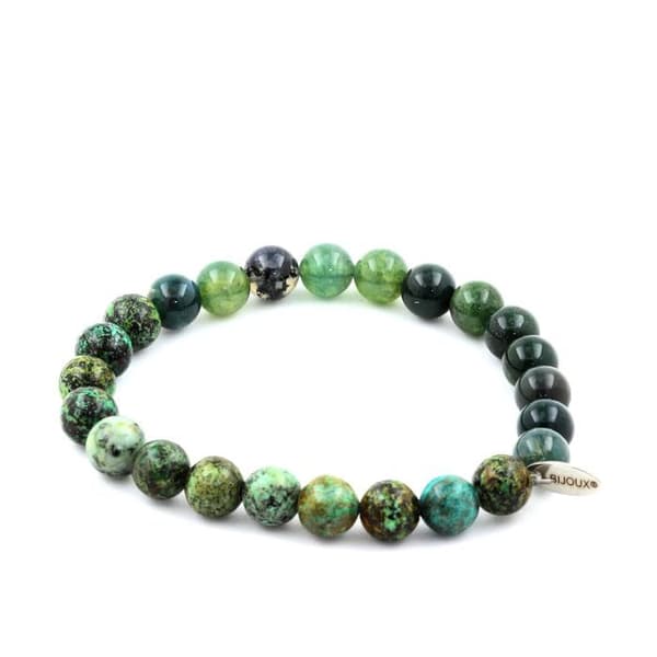 Armband - ABIJOUX - Turkos Afrikansk - Mousse Agat - 8 mm - Tillverkad i Frankrike