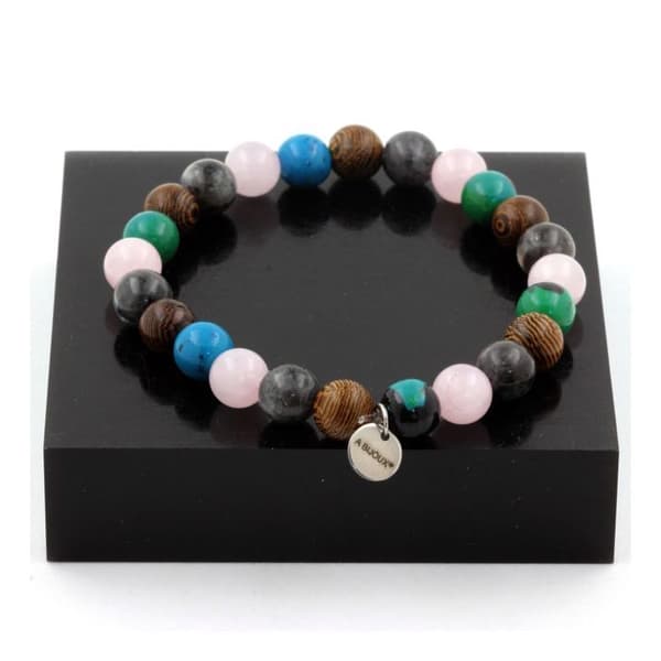 Armband - ABIJOUX - Rosenkvarts, Labradorit, Krysokoll - 8 mm - Tillverkad i Frankrike - Längd 19-20 cm