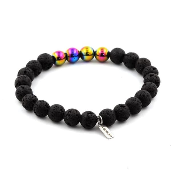 Armband - Stenar och Mineraler - Lava + Hematit - Flerfärgad - 8 mm - Tillverkad i Frankrike