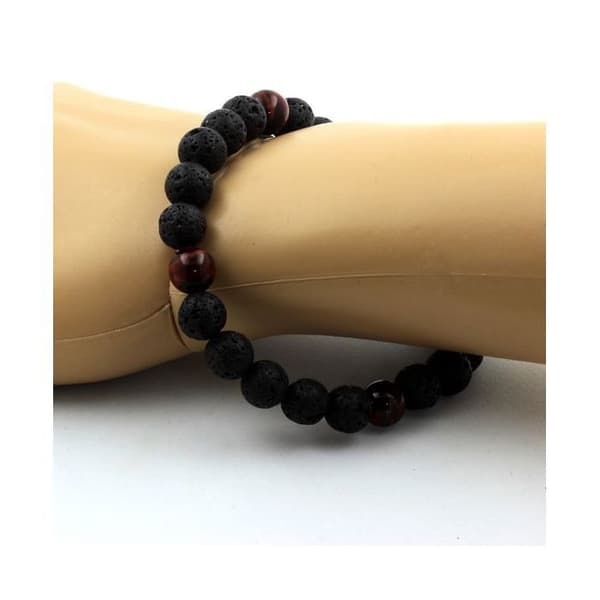 Armband - ABIJOUX - Röd Tigeröga + Lava - 8 mm - Längd 19-20 cm - Unisex