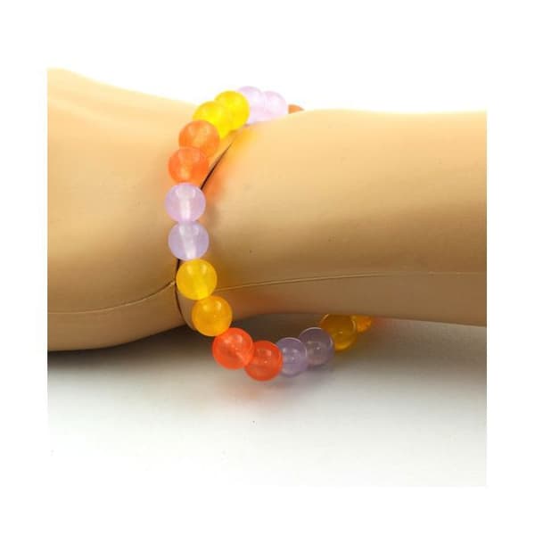 Stenar och mineraler. Orange Kalcedon Beads Armband + Lavendel Kalcedon + Gul Agat 8 Tillverkad i Frankrike.