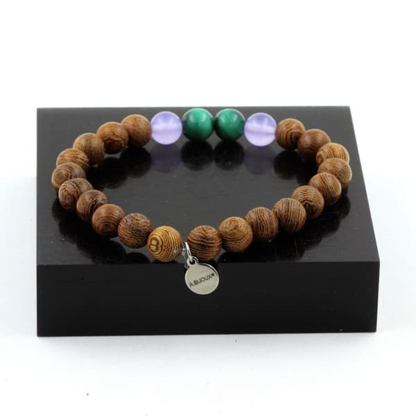 Armband i naturliga stenar - A Bijoux - Malakit från Kongo - Lavendelkalcedon - Trä - 19-20 cm
