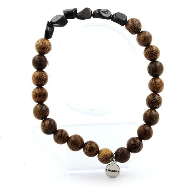 Armband - ABIJOUX - Hypersthen från Egypten - Träpärlor 8 mm - Längd 19-20 cm - Unisex