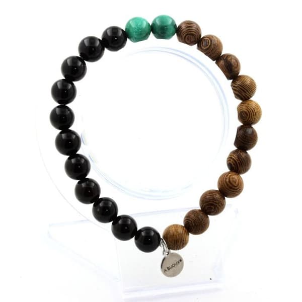 Armband - ABIJOUX - Malakit från Kongo - Svart agat - Trä - 8 mm - Tillverkad i Frankrike