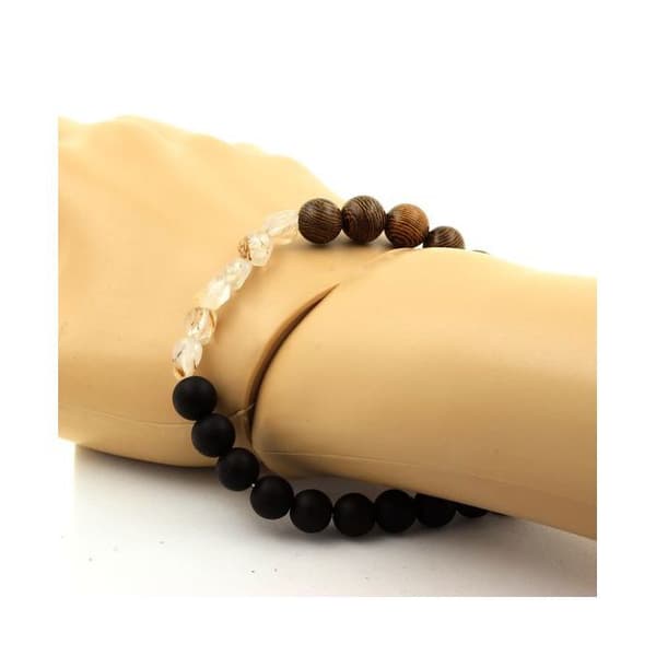 Stenar och mineraler. Rutil Ametist Quartz Armband från Brasilien + Mattsvarta Onyxpärlor + Made in France.