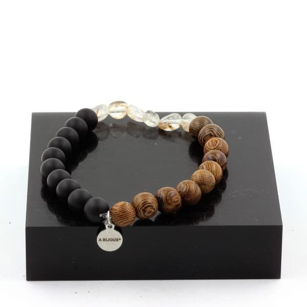 Stenar och mineraler. Rutil Ametist Quartz Armband från Brasilien + Mattsvarta Onyxpärlor + Made in France.