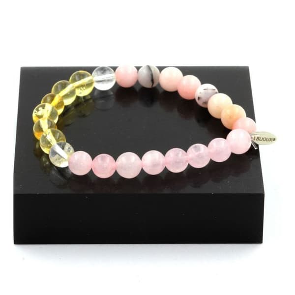 Armband - ABIJOUX - Rosenopal + Rosenquarz + Citrin - 8 mm pärlor - Längd 19-20 cm - Unisex