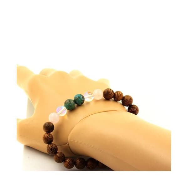 Stenar och mineraler. Namibian Chrysocolla Beads Armband + Titanium Quartz + Rose Quartz + Made in France.