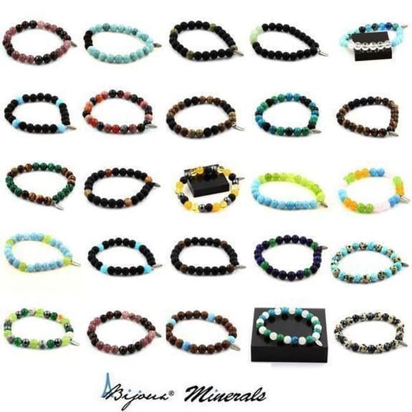 Armband Landskap Jaspispärlor + Mattsvart Onyx + Trä 8 mm - ABIJOUX - Längd 19-20 cm - Blandat