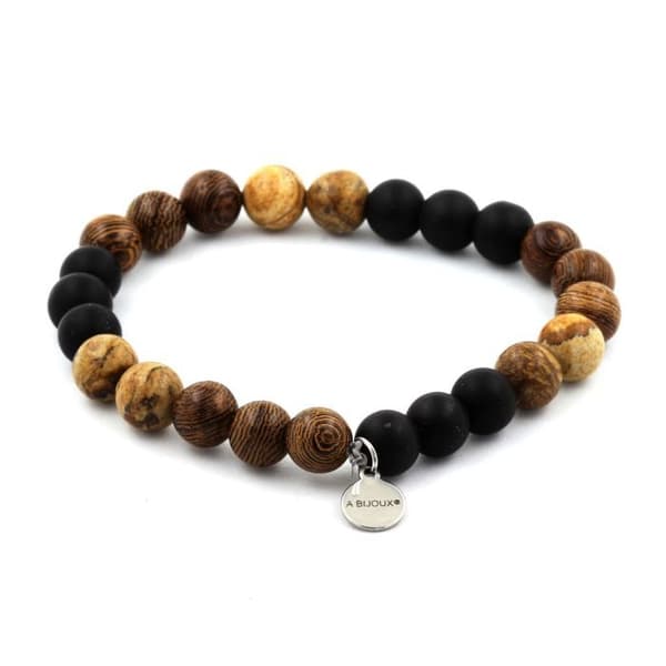 Armband Landskap Jaspispärlor + Mattsvart Onyx + Trä 8 mm - ABIJOUX - Längd 19-20 cm - Blandat