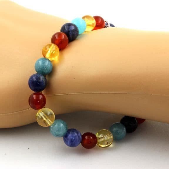 Armband - ABIJOUX - Sodalit Aigue-Marine Röda Agat Citrin - 8 mm - Tillverkad i Frankrike - 19-20 cm