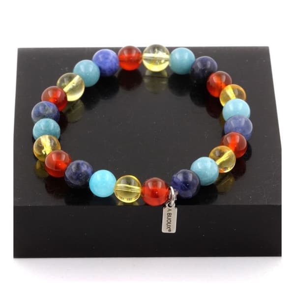 Armband - ABIJOUX - Sodalit Aigue-Marine Röda Agat Citrin - 8 mm - Tillverkad i Frankrike - 19-20 cm
