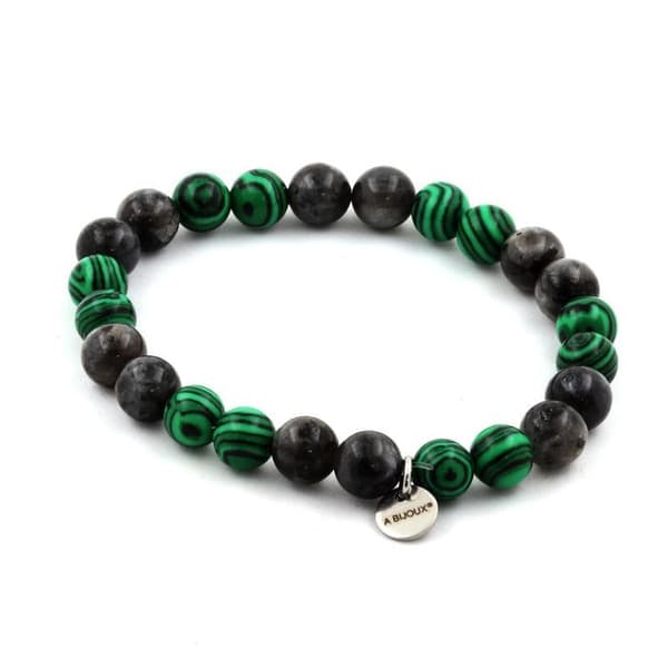 Armband - ABIJOUX - Labradorit och Malakit - 8mm - Längd 19-20cm - Unisex