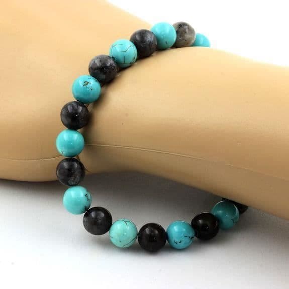 Armband - ABIJOUX - Labradorit + Turkos - 8 mm - Längd 19-20 cm - Mixte