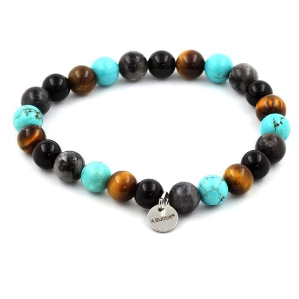 Armband - ABIJOUX - Labradorit, Turkos, Svart agat, Tigeröga - 19-20 cm - 8 mm pärlor - Mixad