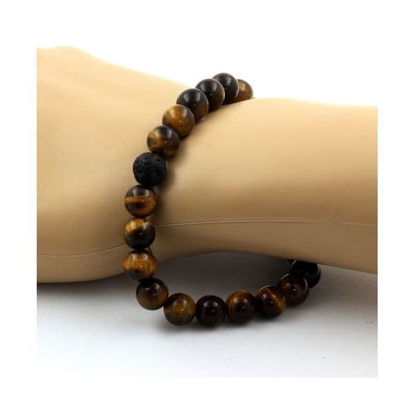Stenar och mineraler. Tigeröga + Lava Beads Armband 8 mm. Tillverkad i Frankrike.