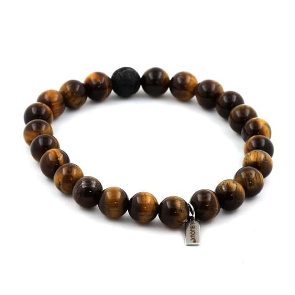 Armband - ABIJOUX - Tigeröga + Lava - 8 mm - Tillverkad i Frankrike - Presentask