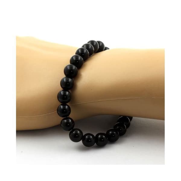 Stenar och mineraler. Svart Obsidian Beads Armband 8 mm. Tillverkad i Frankrike.