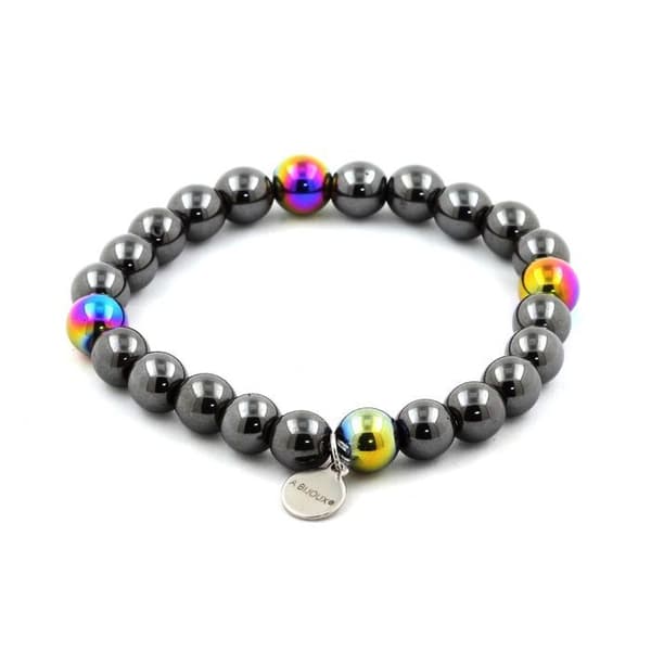 Stenar och mineraler. Hematit Beads Armband + Flerfärgad Hematite 8 mm. Tillverkad i Frankrike.