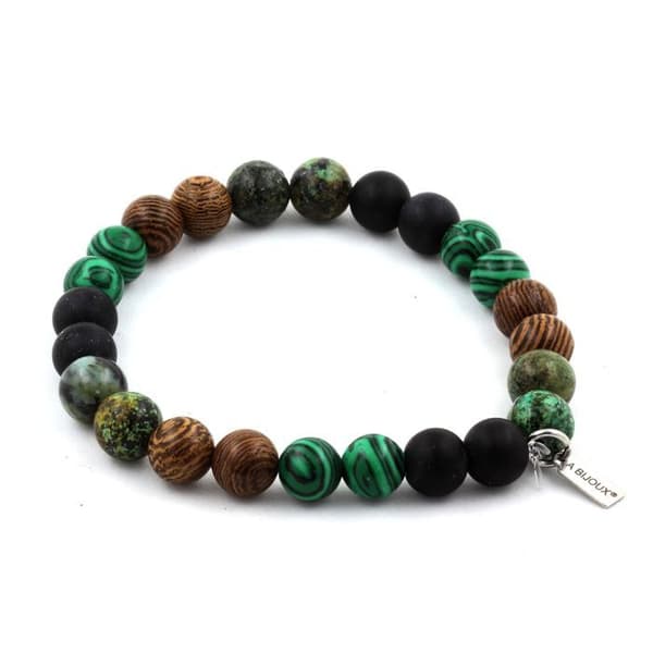 Armband - Ett Bijoux - Turkos Afrikansk - Malakit - Mat svartsot - Trä 8 mm