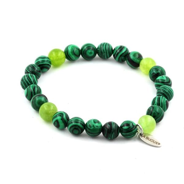 Armband - ABIJOUX - Malakit och Peridot - 8 mm - Längd 19-20 cm - Tillverkad i Frankrike