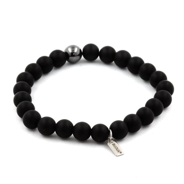 Stenar och mineraler. Mattsvart Onyx + Hematite Beads Armband 8 mm. Tillverkad i Frankrike.