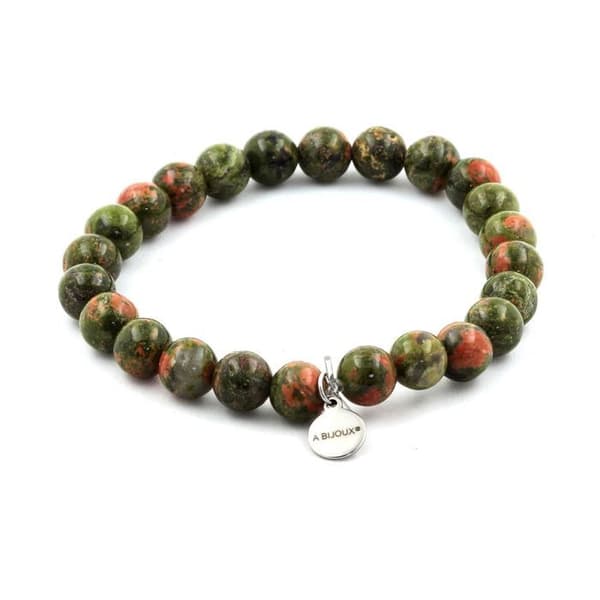 Armband i naturliga stenar - ABIJOUX - Unakite - 8mm - Tillverkad i Frankrike - Blandet