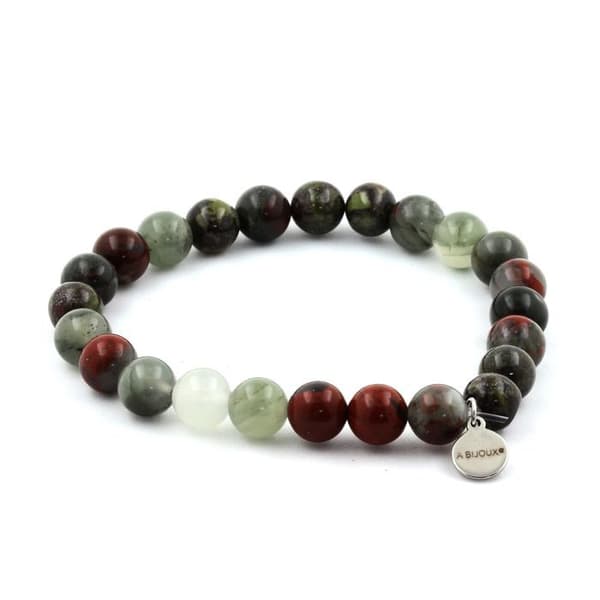 Stenar och mineraler. Dragon's Blood Jasper Beaded Armband 8 mm. Tillverkad i Frankrike.