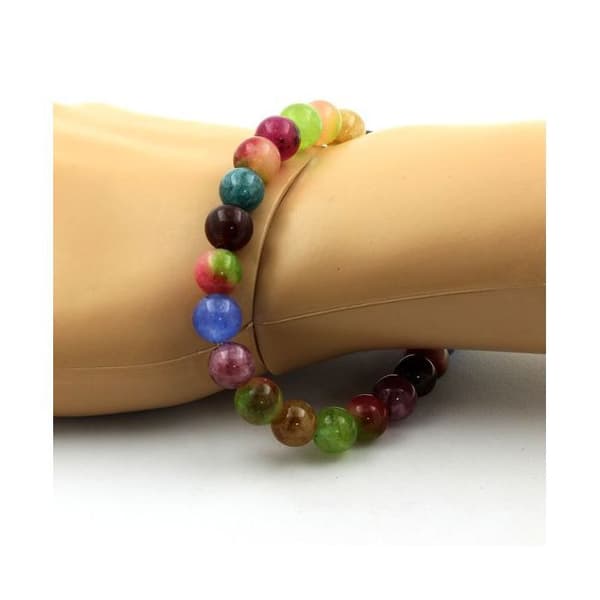 Stenar och mineraler. Flerfärgad Tourmaline Beads Armband + Watermelon Tourmaline 8 mm. Tillverkad i Frankrike.