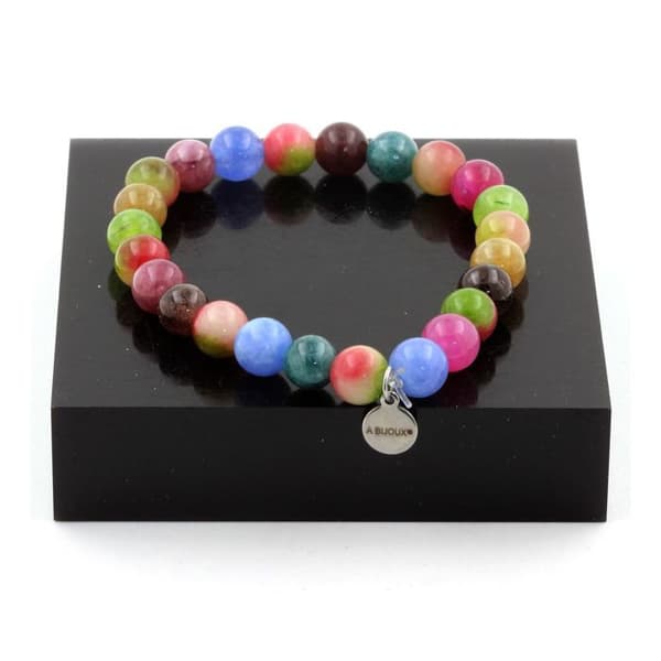 Stenar och mineraler. Flerfärgad Tourmaline Beads Armband + Watermelon Tourmaline 8 mm. Tillverkad i Frankrike.
