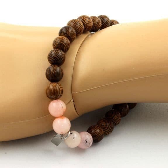 Armband - ABIJOUX - Rosenopal - Trä - 8 mm - Längd 19-20 cm