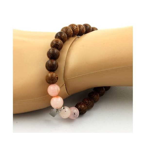 Armband - ABIJOUX - Rosenopal - Trä - 8 mm - Längd 19-20 cm