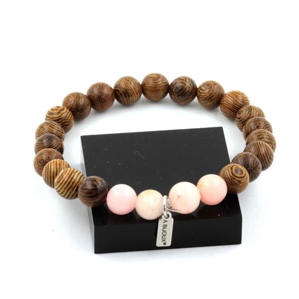 Armband - ABIJOUX - Rosenopal - Trä - 8 mm - Längd 19-20 cm