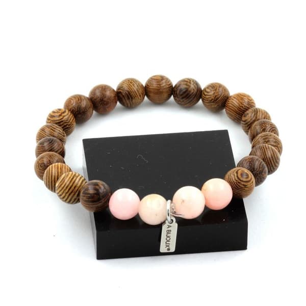 Armband - ABIJOUX - Rosenopal - Trä - 8 mm - Längd 19-20 cm