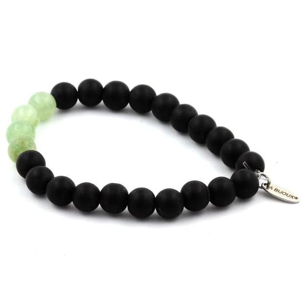Stenar och mineraler. Mattsvart Onyx + Aventurine Beads Armband 8 mm. Tillverkad i Frankrike.