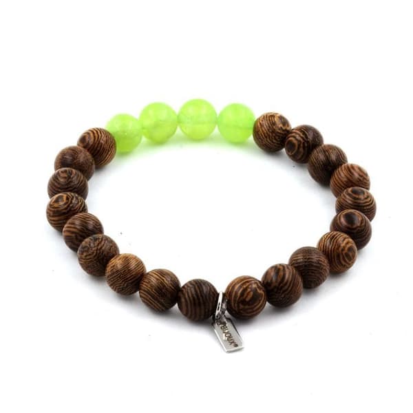 Armband - Ett Bijoux - Péridot + Trä - 8 mm - Längd 19-20 cm - Tillverkad i Frankrike