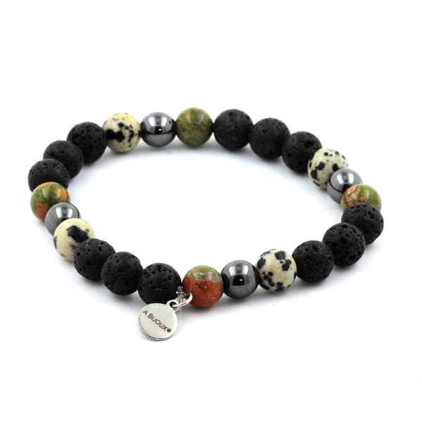 Dalmatisk Jaspis + Unakite + Hematite + Lava Beaded Armband 8 mm - ABIJOUX - Tillverkat i Frankrike