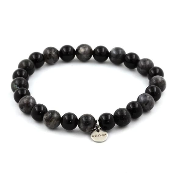 Armband - ABIJOUX - Labradorit + svart agat - 8 mm - Längd 19-20 cm - Tillverkat i Frankrike
