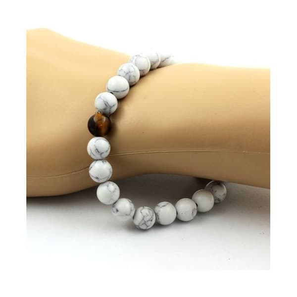 Armband - ABIJOUX - Howlite och Tigeröga - Längd 19-20 cm - Mixad - 8 mm