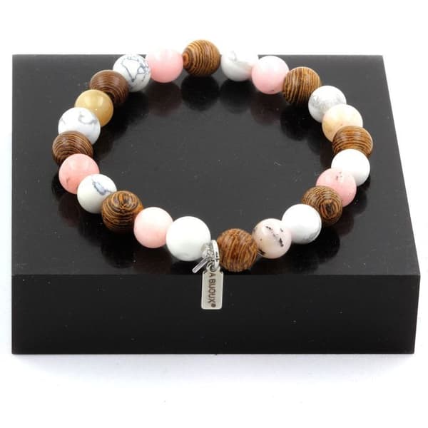 Armband - ABIJOUX - Rosopale och Howlite - 8 mm pärlor - Längd 19-20 cm - Tillverkat i Frankrike