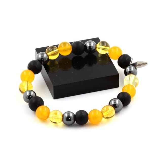 Armband - ABIJOUX - Hematit, Svart Onyx, Citrin, Gul Agat - 8mm - Mixad - Tillverkad i Frankrike